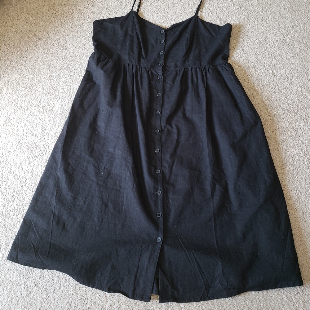 C8,176 H&M Linen Blend Speghetti Strap Midi Sun Dress Black